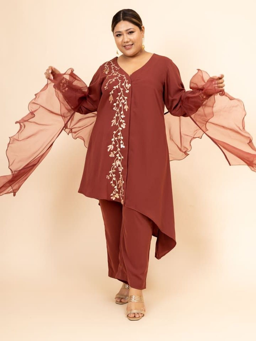Mamicha Women V-Neck Tunic & Palazzos Co-Ords