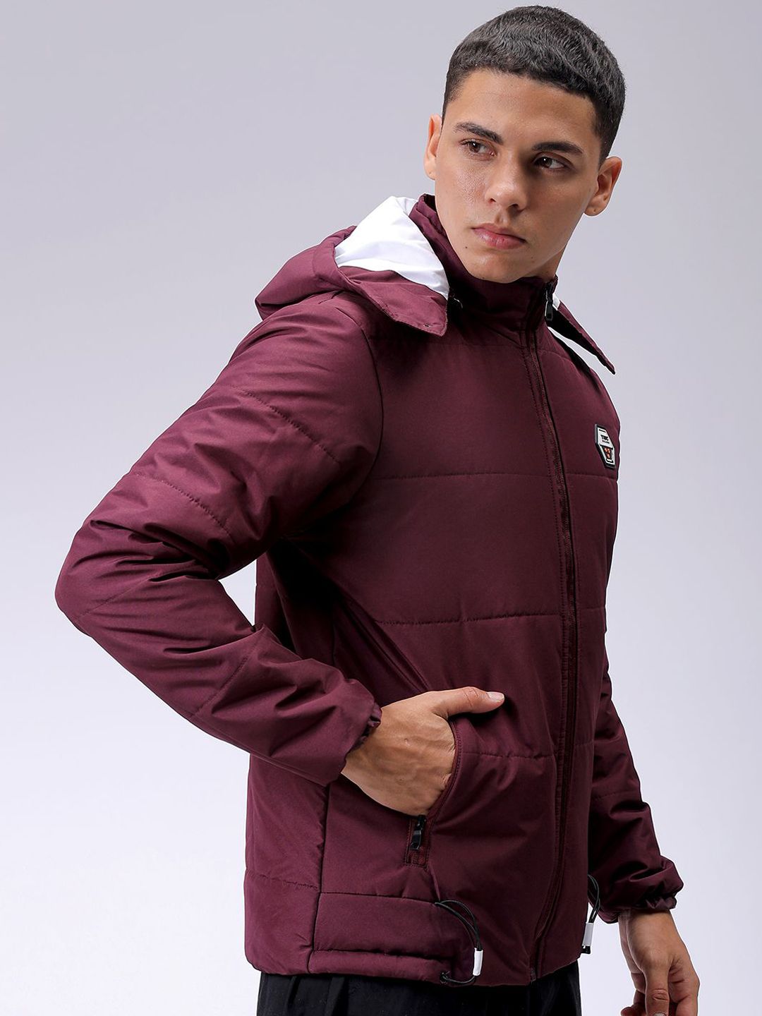 The Indian Garage Co Men Slim Fit Zip-Front PufferJacket with Detachable Hood