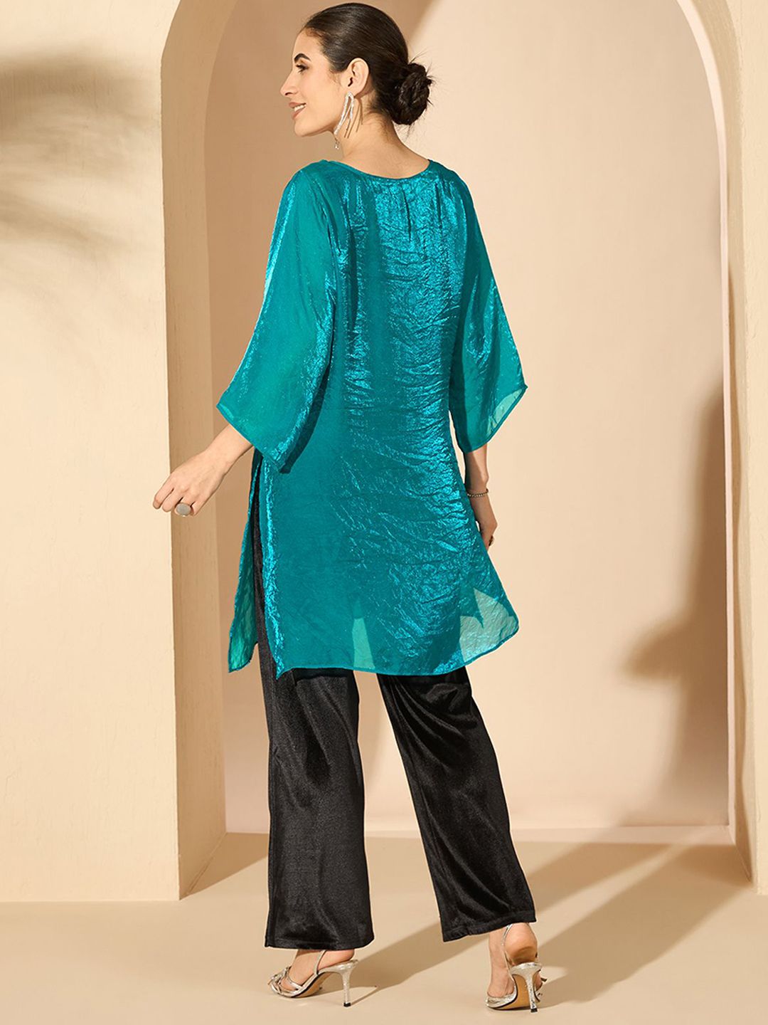 Antheaa Silk Embellished V-Neck Tunic with Trousers