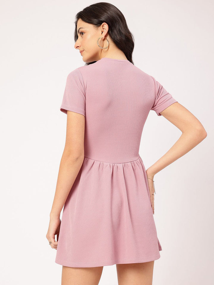 DressBerry Playful Pleats Ribbed Mini A-Line Dress