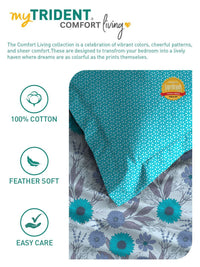 MYTRIDENT Sunflower Blue Comfort Living Flat 120TC Queen Cotton Bedsheet Set