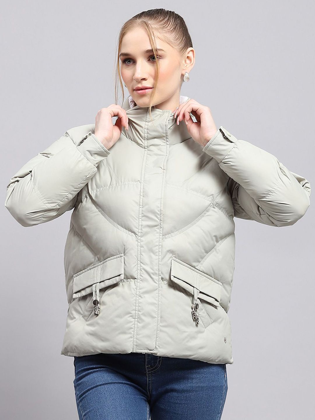Monte Carlo Women Mock Collar Solid Casual Puffer Jacket