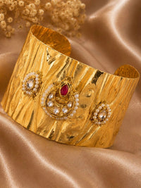 PANASH Women Brass Antique Gold-Plated Cuff Bracelet