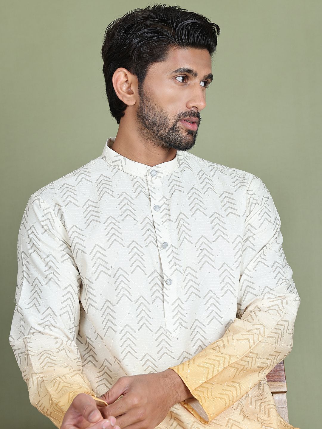 Anouk Abstract Print Mandarine collar straight Kurta with Pyjamas