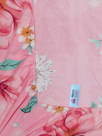 Myntra Elegant Homes Pink & Green Floral Printed Fitted 300 TC King Bedsheet with 2 Pillow Covers
