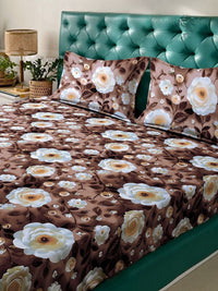 Myntra Elegant Brown Floral 300 TC King 7D Bedsheet with 2 Pillow Covers