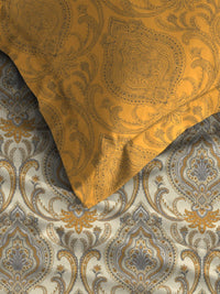 MYTRIDENT Ornate Yellow Dusk & Dawn Flat 144TC Queen Cotton Bedsheet with 2 Pillow Covers