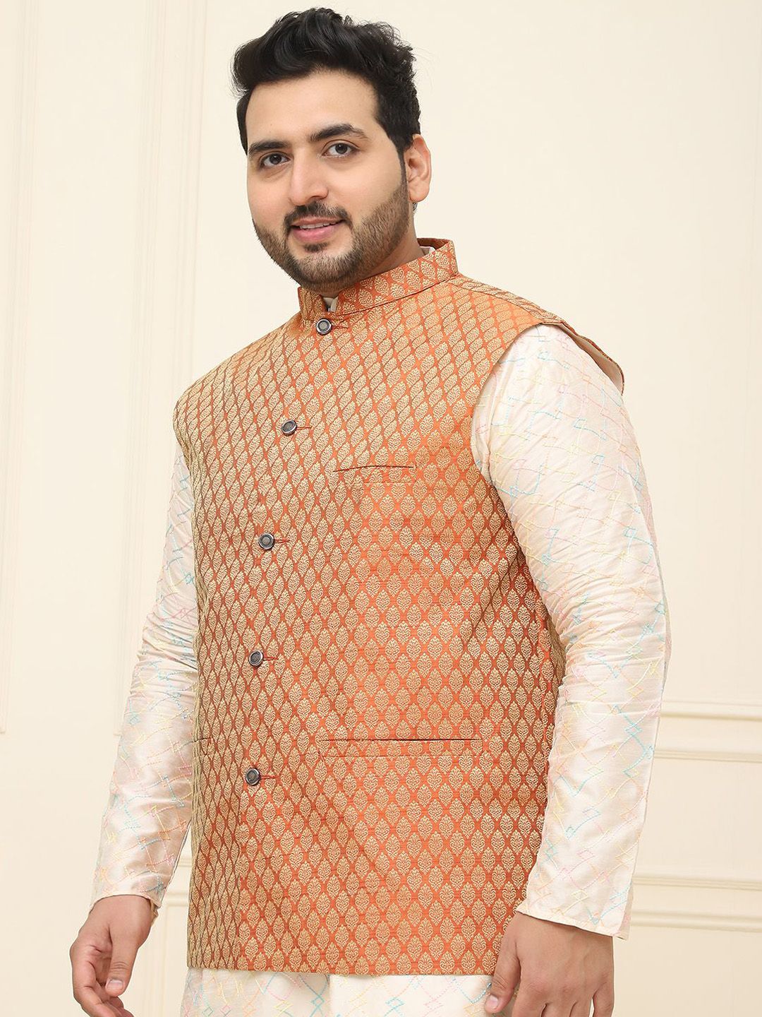 SOJANYA PLUS Men Printed Nehru Plus Size Jacket