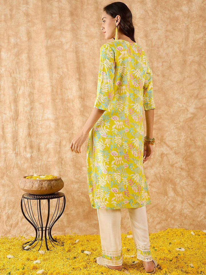 Indo Era Floral Printed Straight Kurta with Trousers