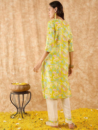 Indo Era Floral Printed Straight Kurta with Trousers