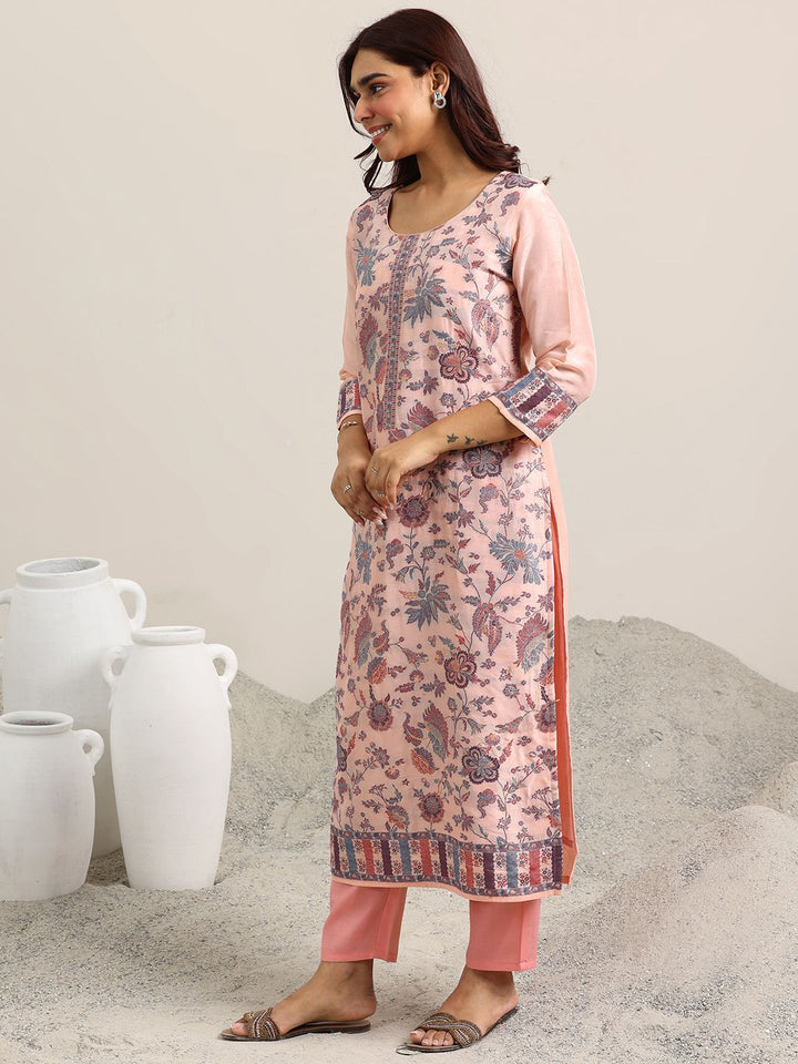 Libas Floral Woven Design Round Neck Regular Straight Kurta With Trousers & Dupatta