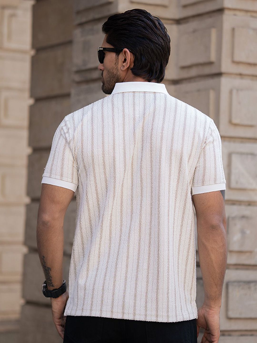 Powerlook Men Striped Polo Collar T-shirt