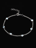 PANASH 925 Sterling Silver Rhodium-Plated Stone Studded Evil Eyes Multistrand Bracelet