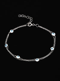 PANASH 925 Sterling Silver Rhodium-Plated Stone Studded Evil Eyes Multistrand Bracelet