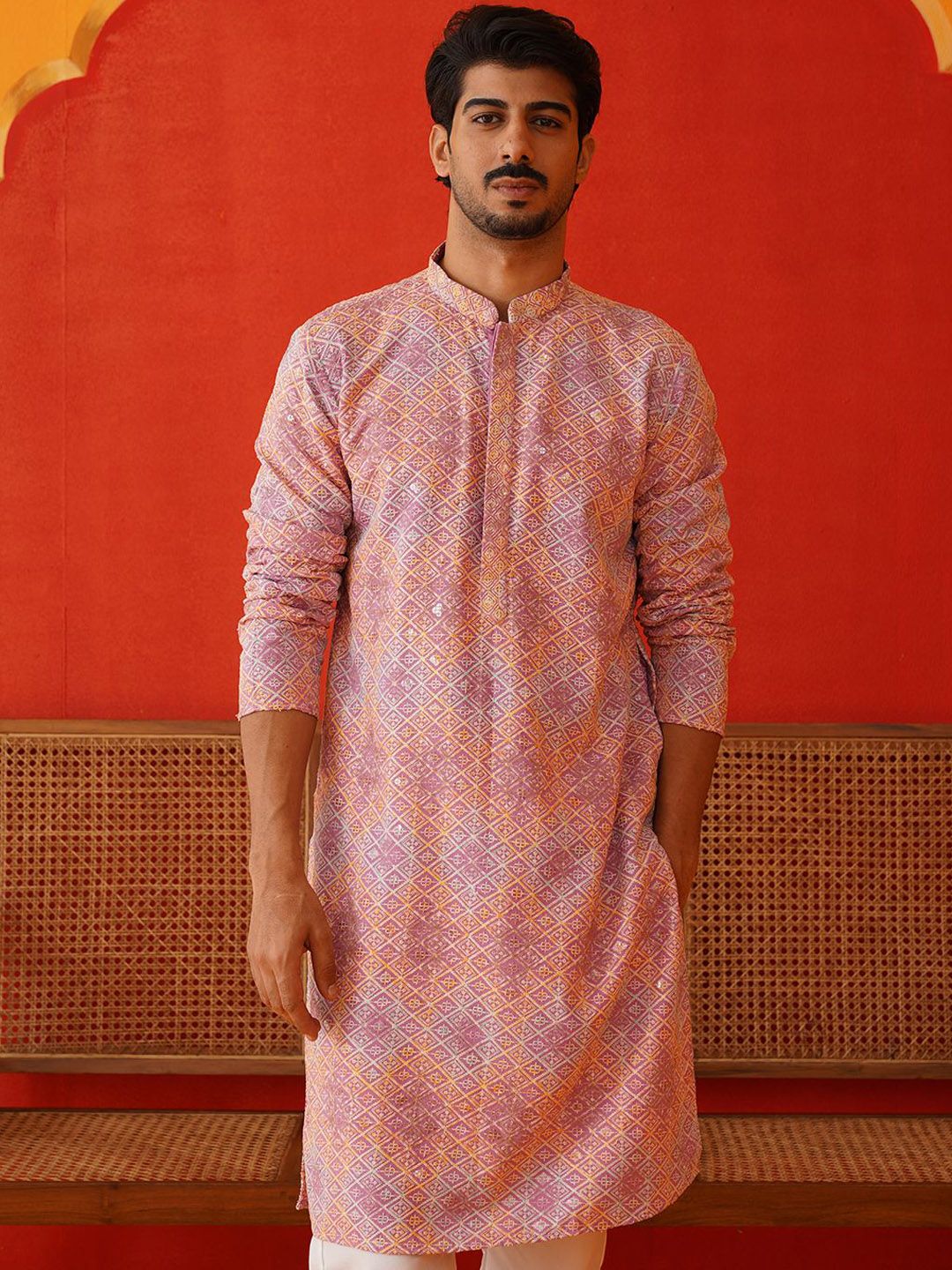 Jompers Men Embroidered Regular Sequinned Kurta with Pyjamas