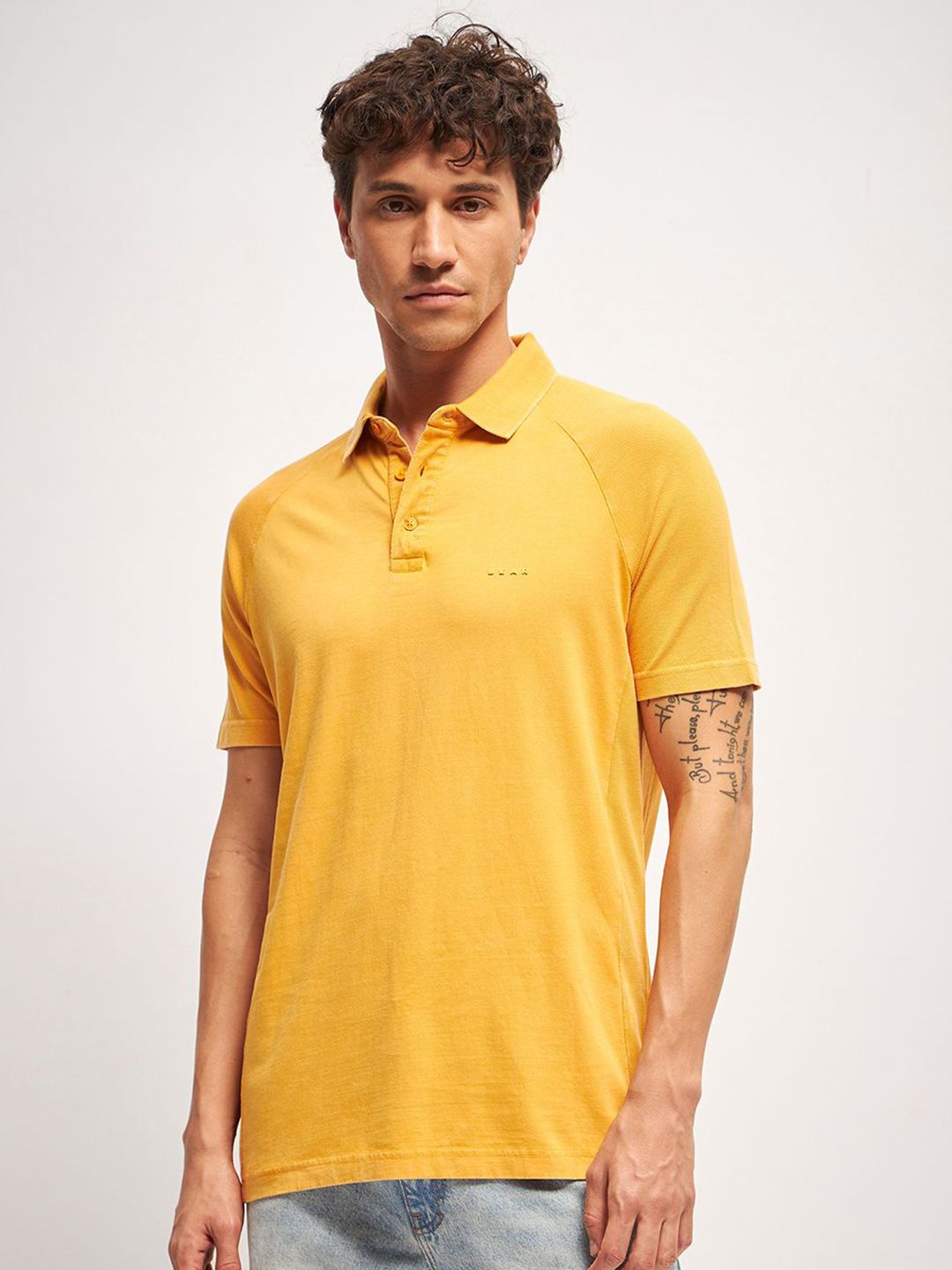 THE BEAR HOUSE Men Solid Polo Collar Pure Cotton T-shirt