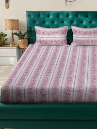 KLOTTHE Set Cadar King Bercetak Bunga Merah Jambu & Putih 400 TC Kapas 2.50 m x 2.25 m