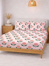 KLOTTHE Pink Floral Printed 300 TC King Bedsheets