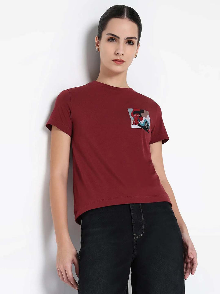Rareism Wanita Grafik T-Shirt Leher Pusingan Dicetak