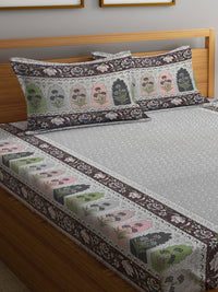 Myntra Elegant Homes Grey Ethnic Motifs Cotton 400 TC King Fine Bedsheet with 2 Pillow Covers-250 x 225 cm
