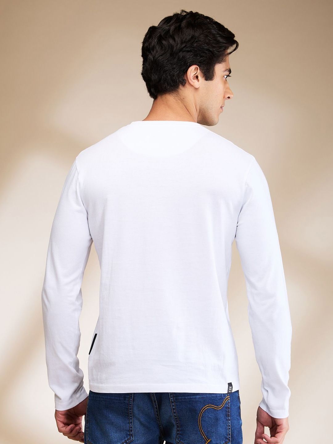 Being Human Men White Cotton Round Neck Full Sleeves Typography Applique Slim Fit T-shirt