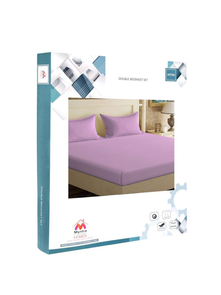 Myntra Elegant Homes Purple Solid 300 TC Fitted King Double Bedsheet with 2 Pillow Covers