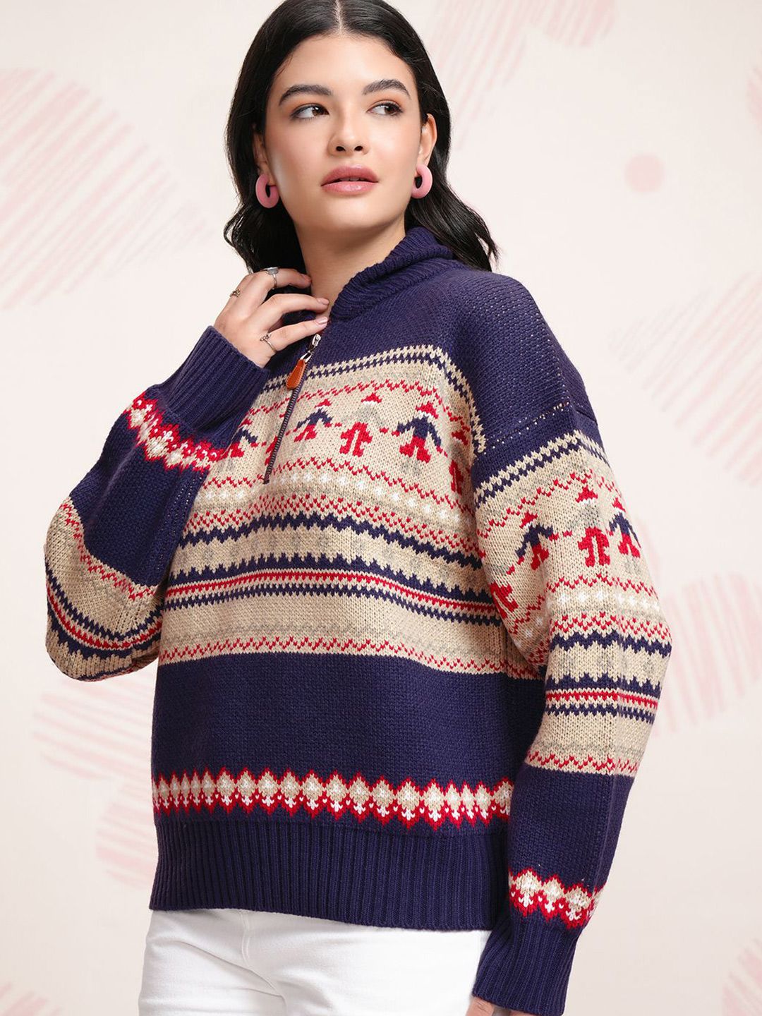 ESPYR By Tokyo Talkies Women Cable Knit Pullover with Zip Detail Detail