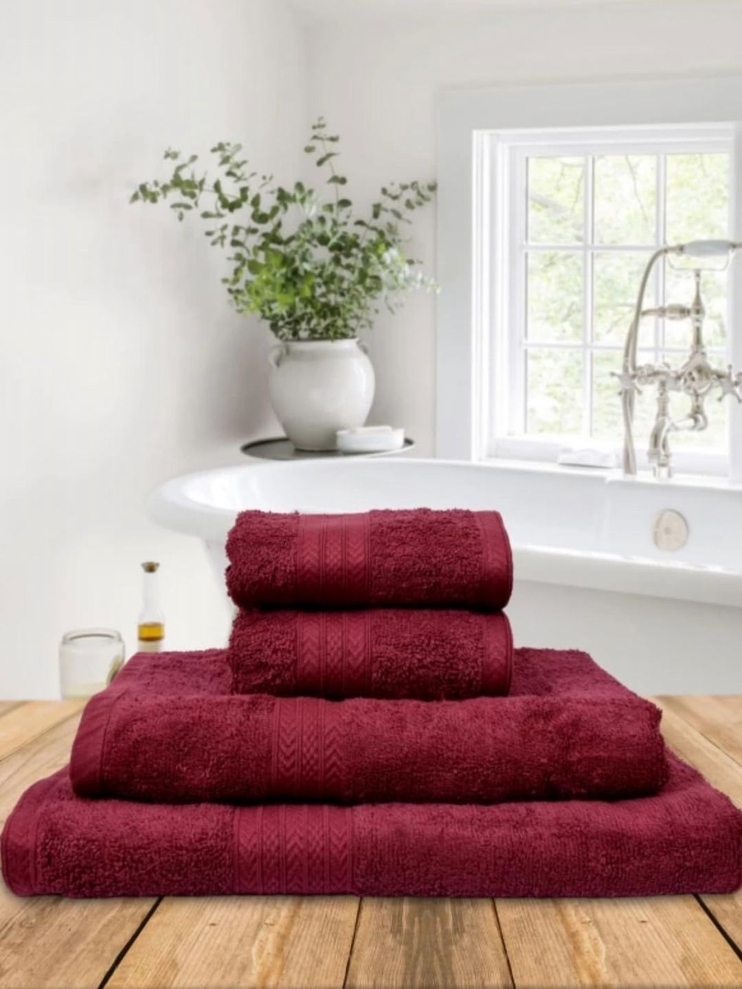 BOMBAY DYEING Tulip Maroon 4 Pieces Pure Cotton 450 GSM Towel Set