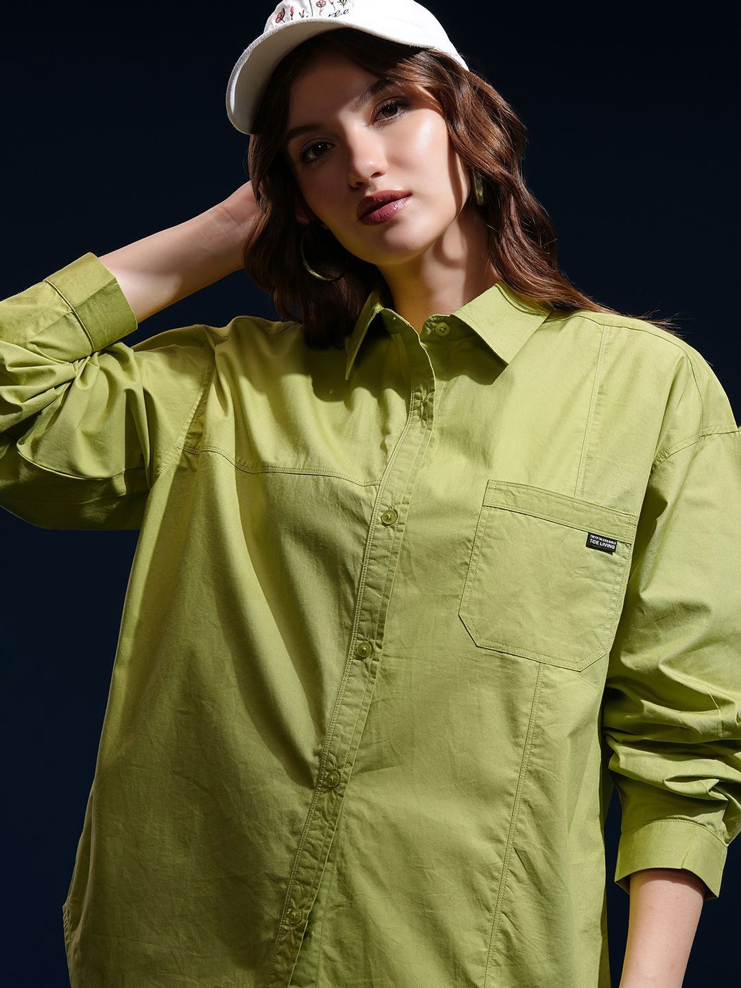 CHIC BY TOKYO TALKIES Women Spread Collar Solid Cotton Oversized Casual Shirt