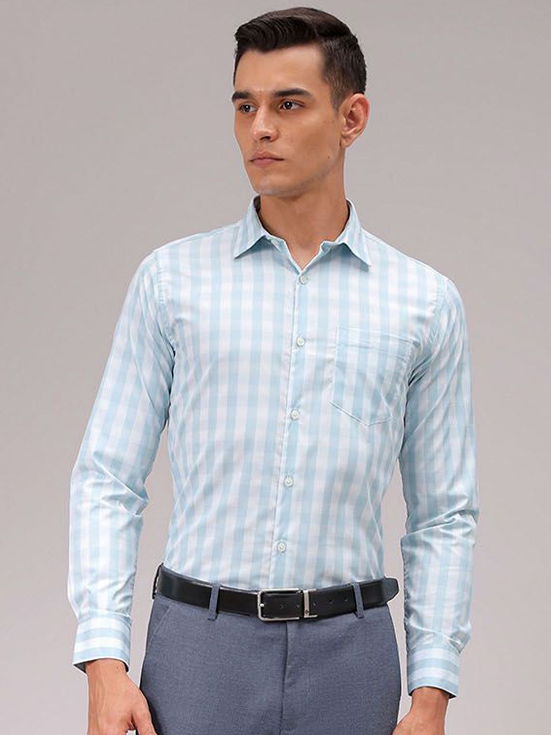 The Indian Garage Co. X Luxe Men Cutaway Collar Checked Slim Fit Formal Shirt
