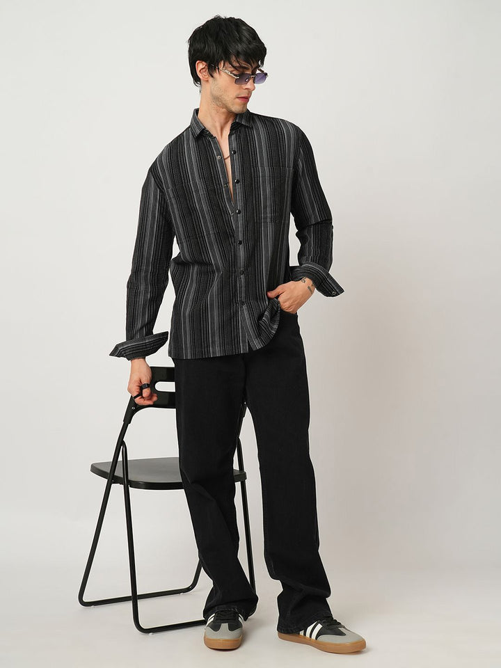 VASTRADO Men Classic Spread Collar Vertical Striped Cotton Slim Fit Casual Shirt