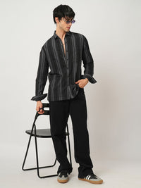 VASTRADO Men Classic Spread Collar Vertical Striped Cotton Slim Fit Casual Shirt