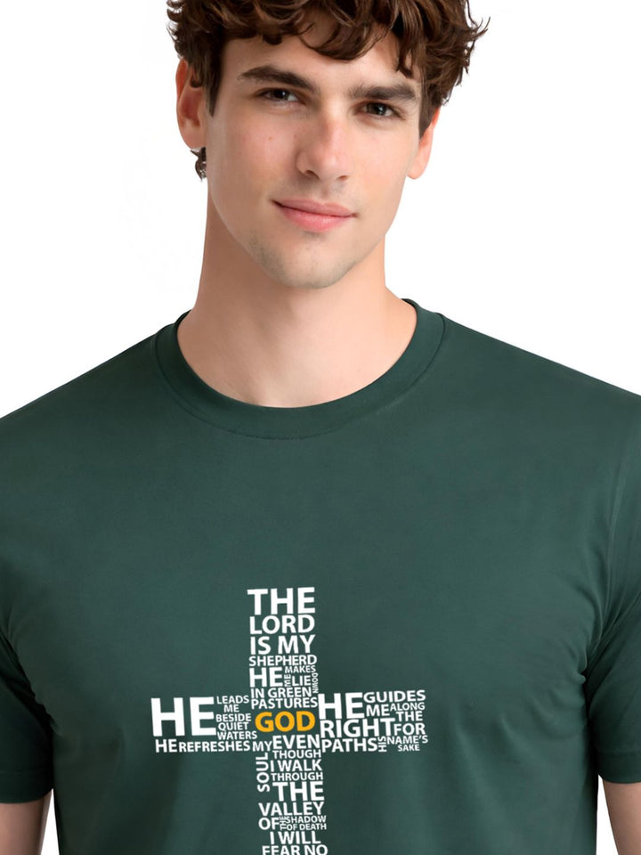 ADRO Cross Typography Printed Round Neck Short Sleeves Cotton T-shirt