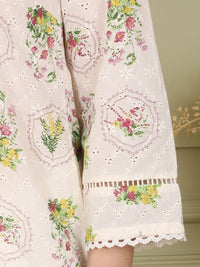 W Women Floral Embroidered Cold-Shoulder Sleeves Mirror Work Kurta