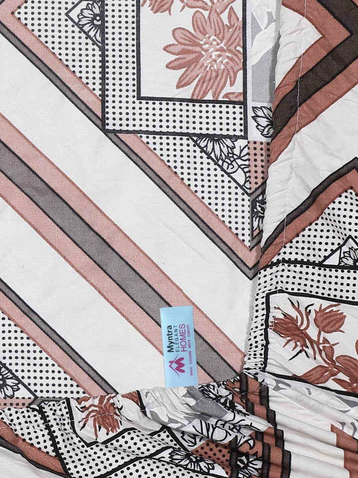 Myntra Elegant Homes White Geometric Cotton 300 TC Fitted Super King Fine Bedsheet with 2 Pillow Covers-106 x 106 inches