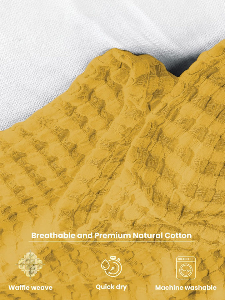 URBAN SPACE Waffle Mustard Checked Cotton AC Room 150 GSM Single Bed Blanket