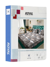 KLOTTHE Bookfold Brown Geometric Polycotton 300 TC King Fine Bedsheet with 2 Pillow Covers-98 x 89 inches