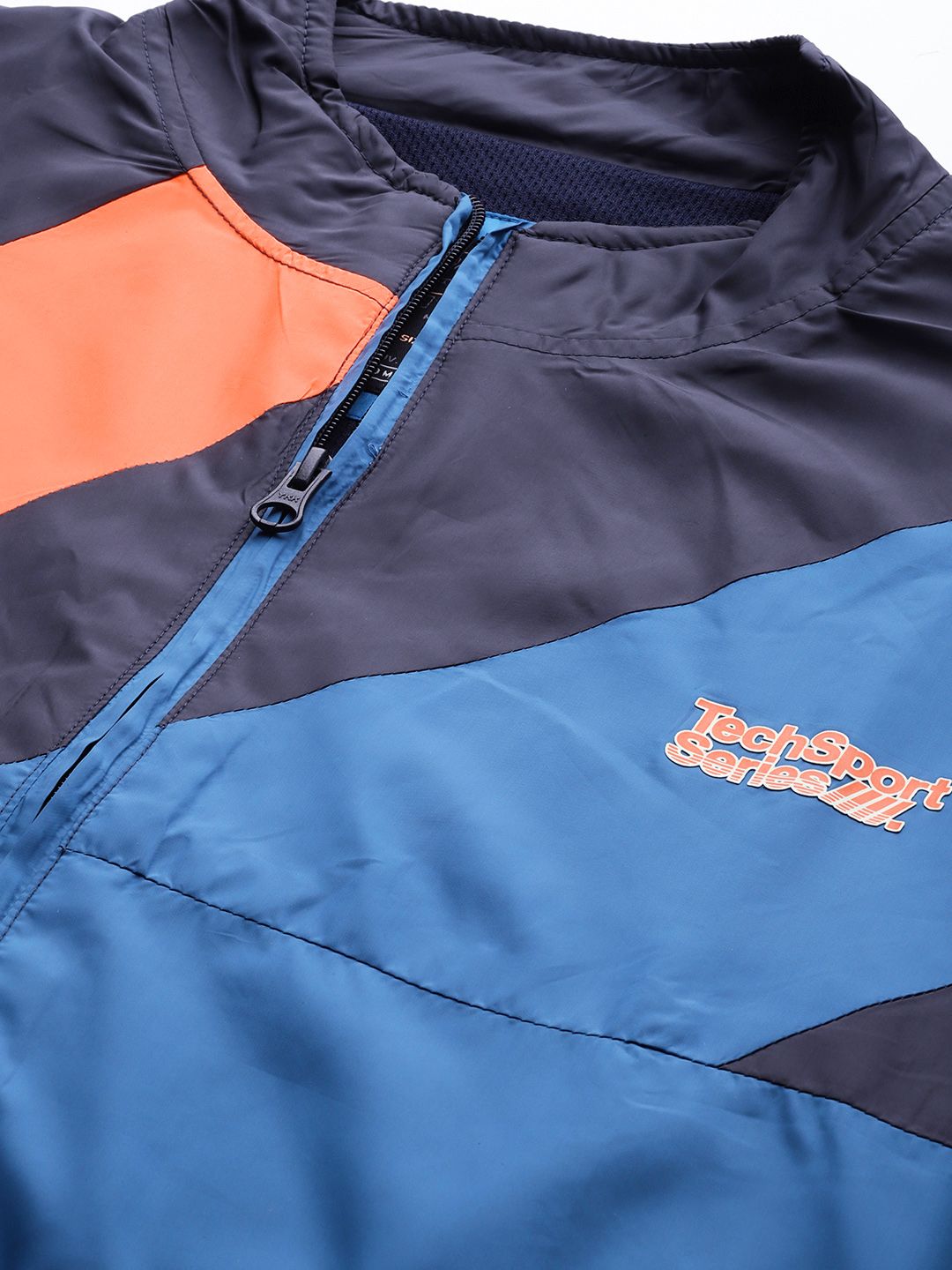 The Indian Garage Co Men Navy Blue & Orange Colourblocked Tailored Jacket