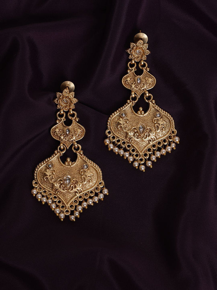 PANASH Gold Plated Kundan Contemporary Drop Earrings