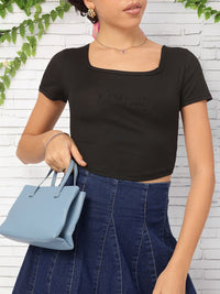 DressBerry Fusion Fits Embroidered Ribbed Crop Top