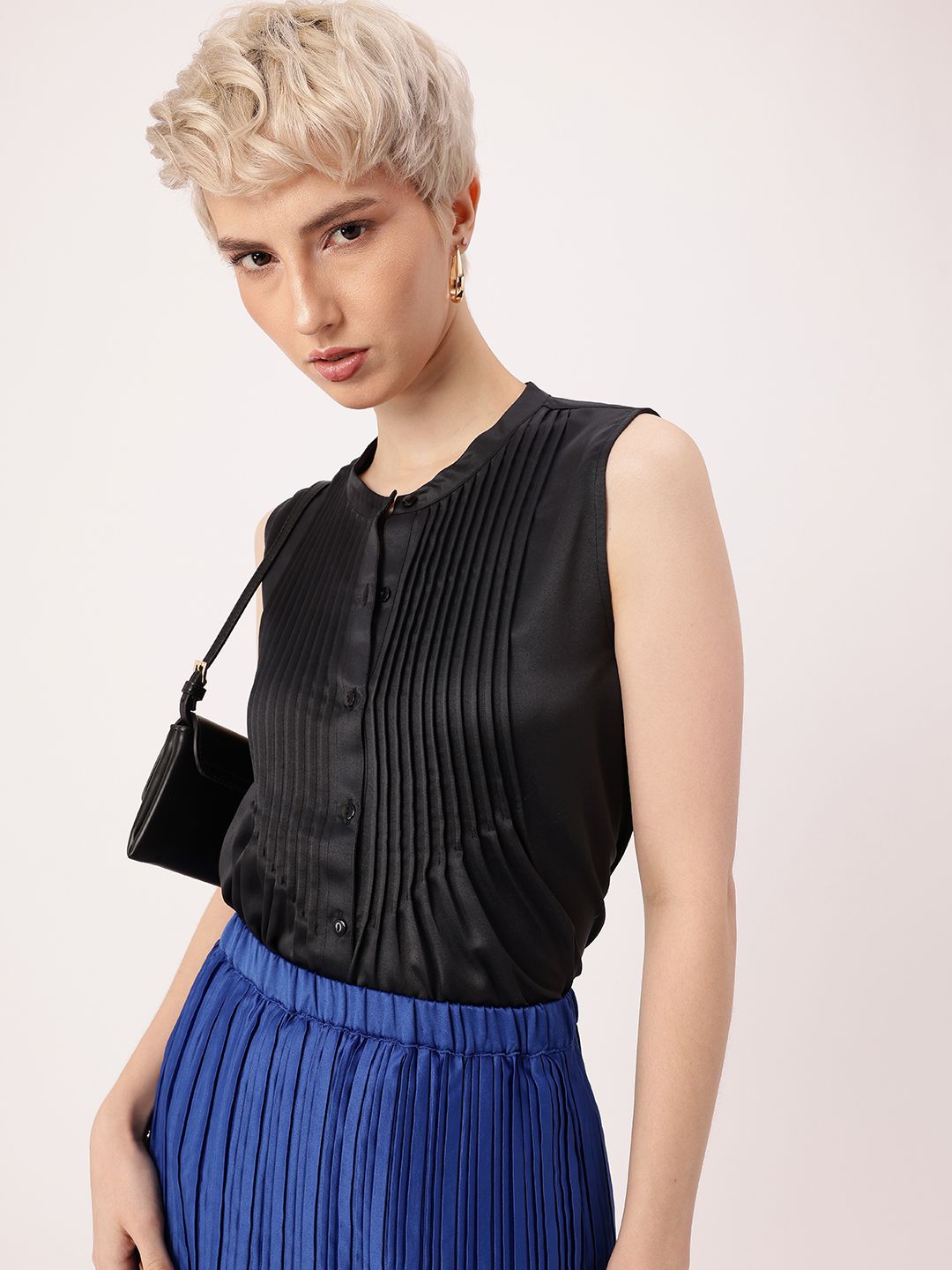 DressBerry Effortless Elegance Pleated Satin Finish A-Line Top