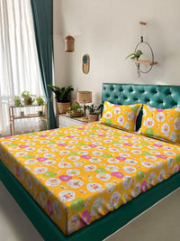 KLOTTHE Kuning Kapas Perbualan 400 TC Cadar King Halus dengan 2 Sarung Bantal-98 x 89 inci