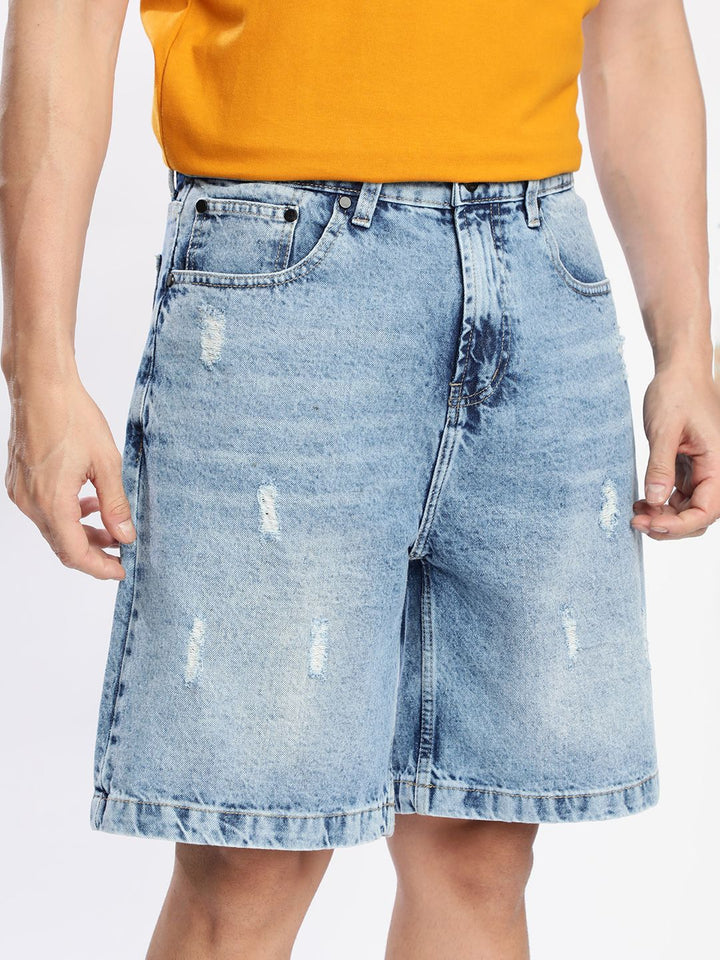 Bene Kleed Men Relaxed Fit Distressed Denim Shorts