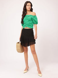 DressBerry Edgy Existence Ruched Bardot Crop Top