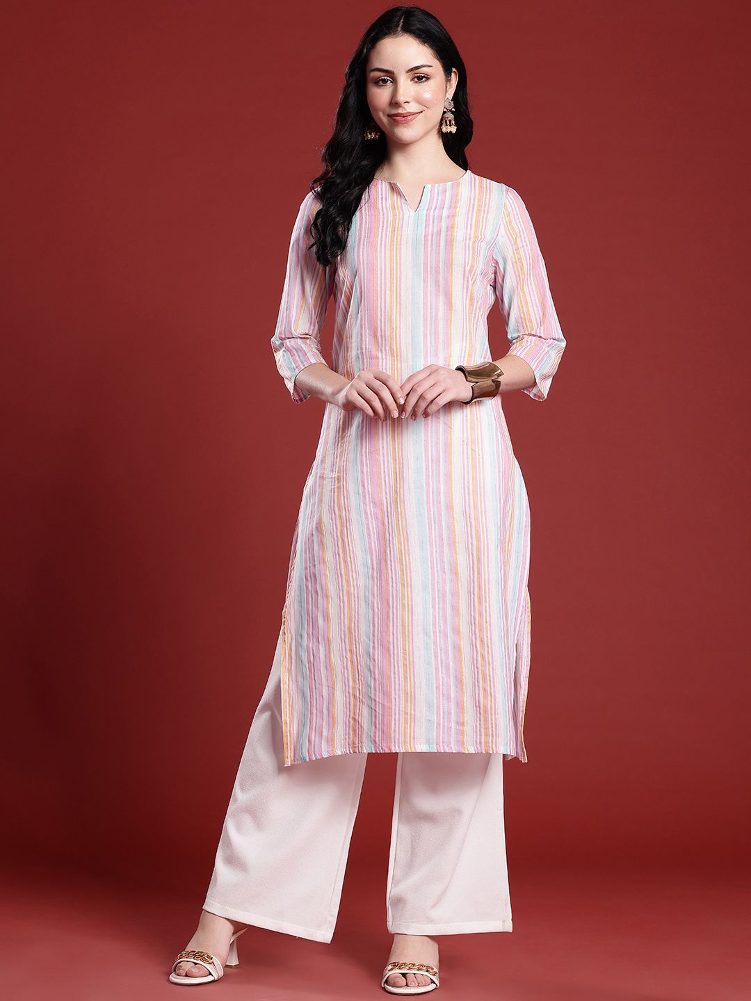 Anouk Cotton Multi-Striped Straight Kurta
