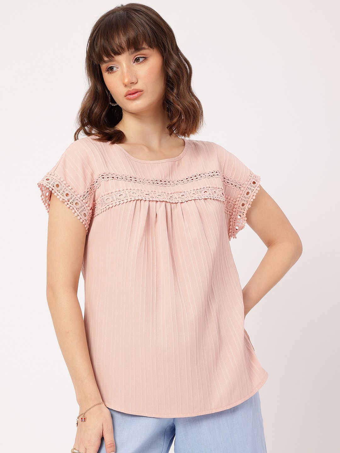 DressBerry Lace Love Self-Striped A-Line Top