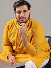 SOJANYA PLUS Size Sulam Chikankari Band Collar Pure Cotton Kurta Lurus