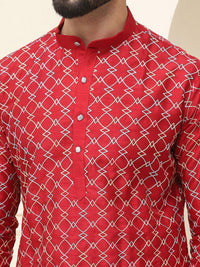 SOJANYA Geometric Embroidered Regular Thread Work Cotton Silk Kurta With Pyjama