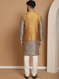 Anouk Embroidered Regular Thread Work Jacquard Silk Kurta With Churidar & Nehru Jacket