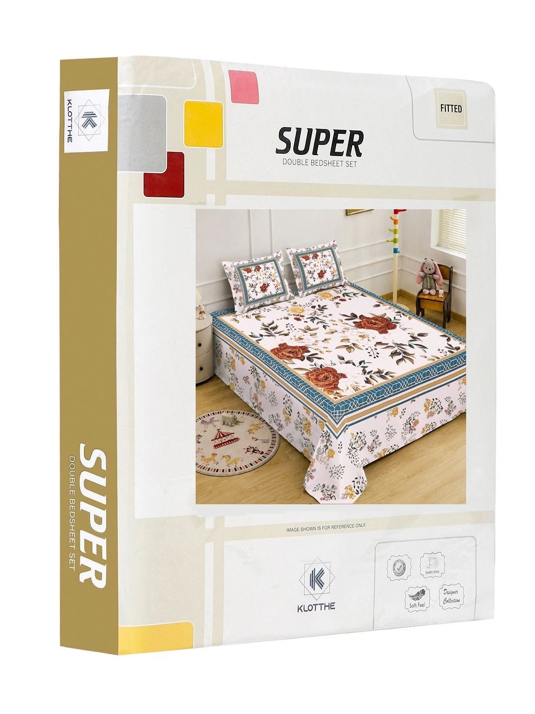 KLOTTHE Putih & Merah Bunga 400 TC Cadar King dengan 2 Sarung Bantal